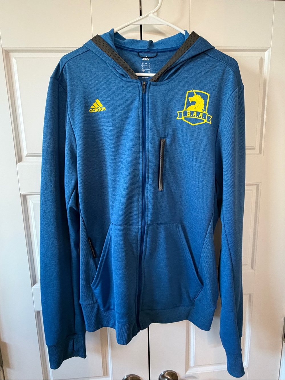 adidas Blue Lightweight Full-Zip Hoodie with Yellow B.A.A. Logo